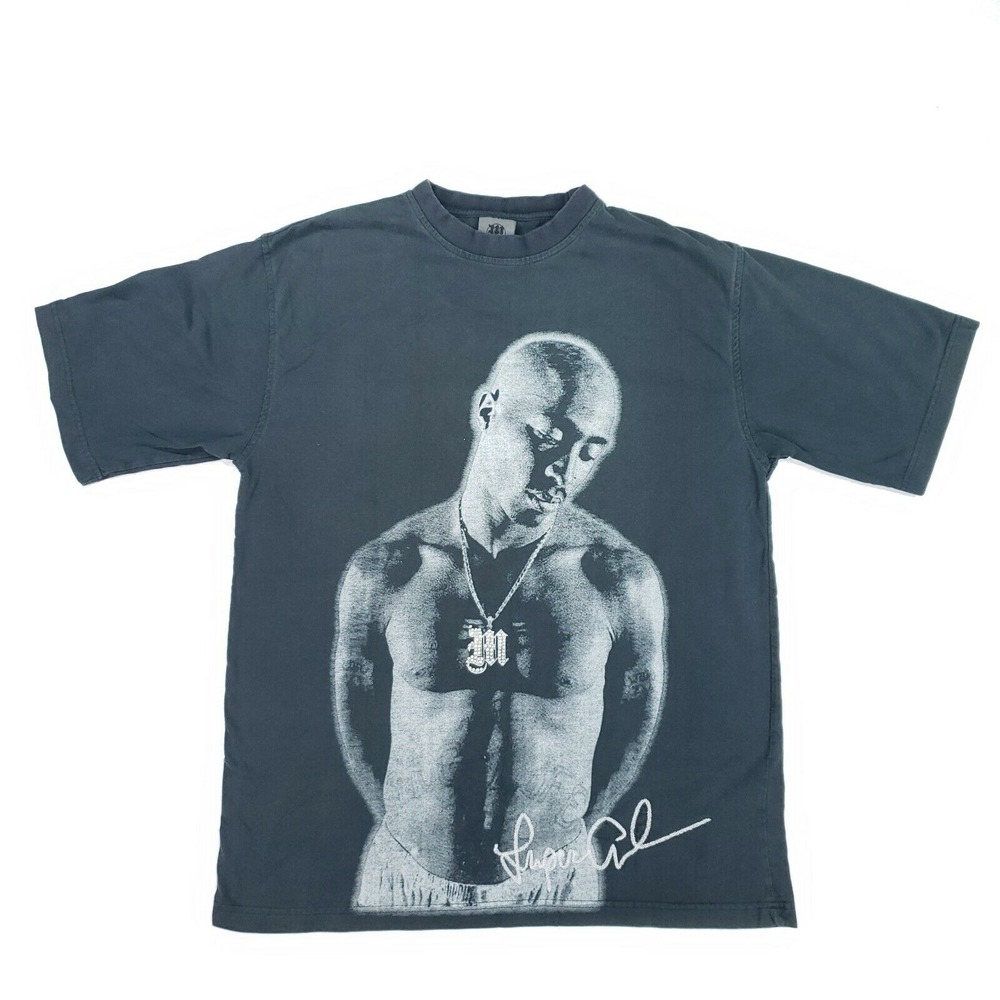 Tupac Makaveli Shirt Men's Large Black Half Body Portrait Rap 90's Tee